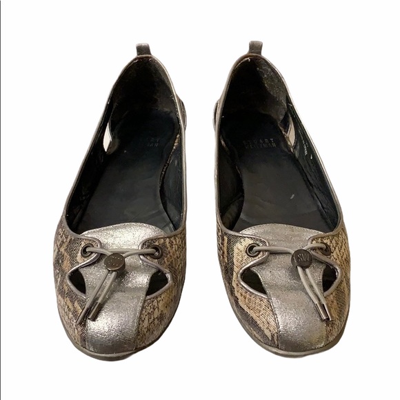 Stuart Weitzman Metallic Snakeskin Loafer Flats - Picture 3 of 13